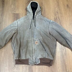 Carhartt Men's Distressed Gray Hooded Jacket